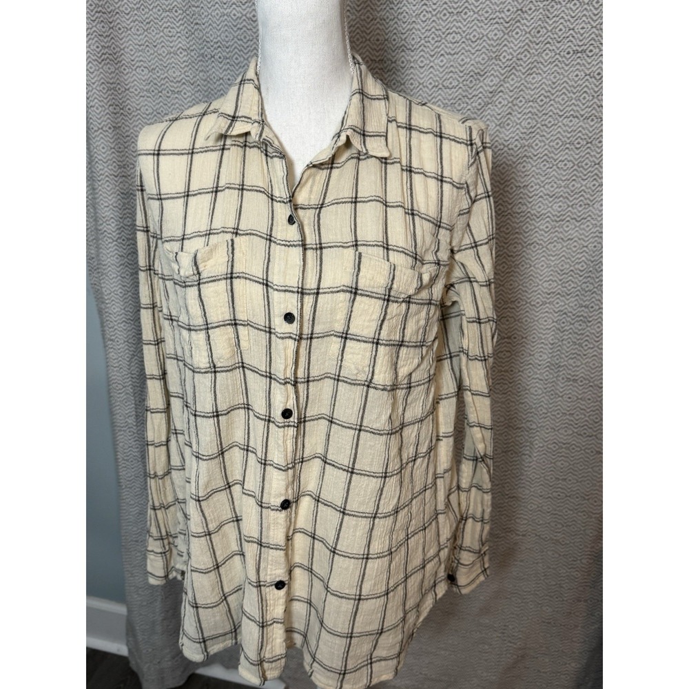Madewell Ivory And Dark Gray Plaid Button Up Long Sleeve 100% Cotton Large